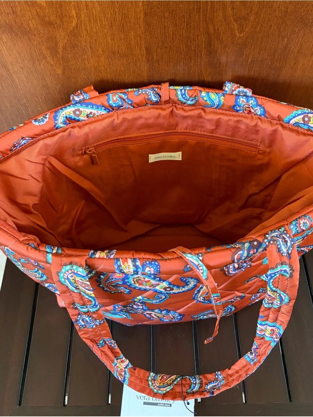 New Vera Bradley Orange Paisley Quilted Tote Bag